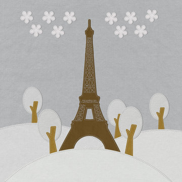 eiffel landscape with stitch style on fabric background