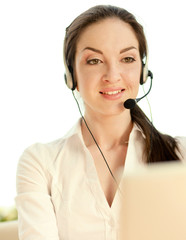 Customer service girl working isolated on white background