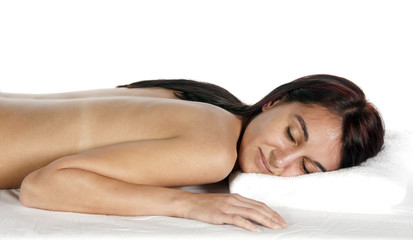 Relaxing spa therapy eyes closed young woman