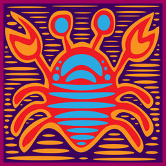Mola Crab -textile folk art patchwork-animal vector