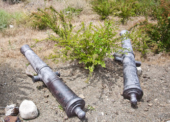 Ancient gun barrels are on the ground