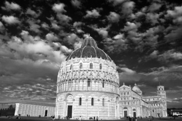 The leaning tower and the baptistery in Pisa