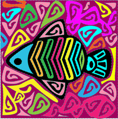 illustration of mola fish -folk art native kuna -vector - obrazy, fototapety, plakaty