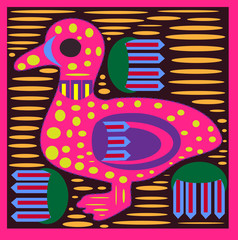 Mola Duck -textile folk art -patchwork  kuna vector