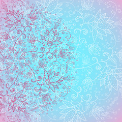 Fototapeta na wymiar blue background for text with floral ornament