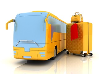 a tourist bus with suitcases (means of transport for traveling)