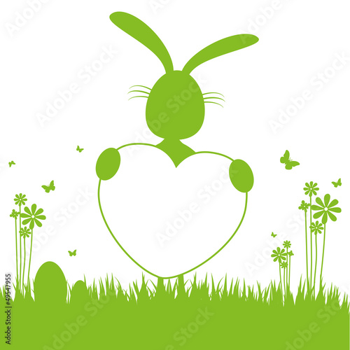 "Ostern Silhouette - Osterhase mit Herz im Gras ...
