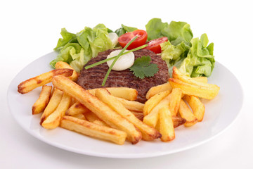 beefsteak with lettuce and fries