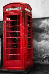 Fotobehang Rood, wit, zwart Engelse telefooncel