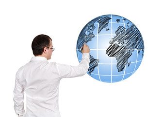 man drawing globe