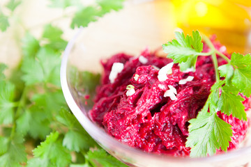 beet salad with mayonnaise and garlic