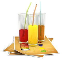 Glasses of orange, pineapple and cherry juice