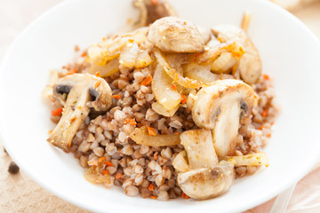 traditional Russian porridge with mushrooms