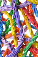 Multicolored computer cable bundles isolated on white 