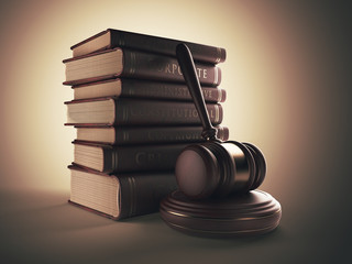 Wooden gavel with book. LAW concept. 3D illustration