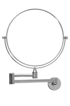 Round wall mirror for the bath on white background with copy spa