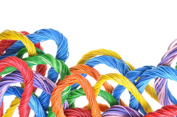 Multicolored computer cable bundles isolated on white