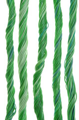 Green computer cable isolated on white background