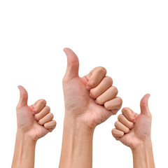 Hand with thumb up on white background
