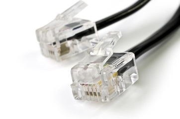 Telephone cable closeup, isolated over white