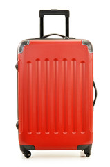 Large polycarboante suitcase isolated on white