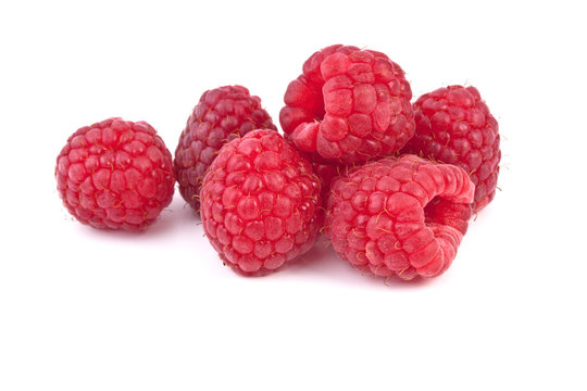 ripe raspberry on white background