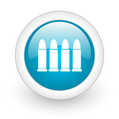 ammunition blue circle glossy web icon on white background