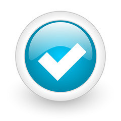 accept blue circle glossy web icon on white background