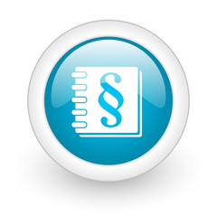 law blue circle glossy web icon on white background