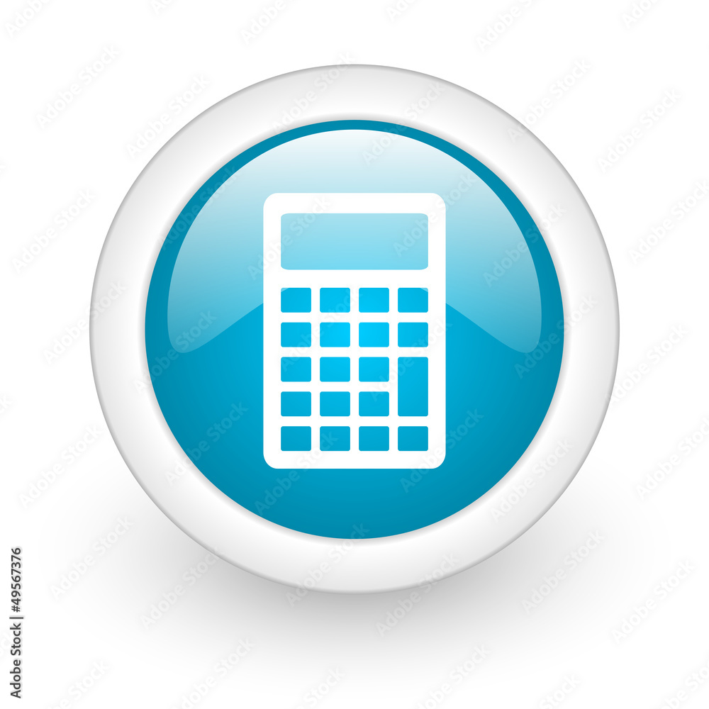 Poster calculator blue circle glossy web icon on white background