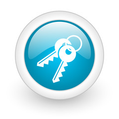 keys blue circle glossy web icon on white background