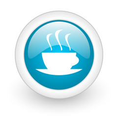 coffee blue circle glossy web icon on white background
