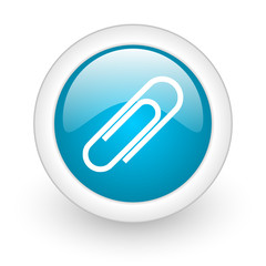 paper clip blue circle glossy web icon on white background