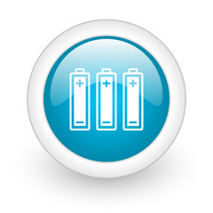 Obraz premium batteries blue circle glossy web icon on white background