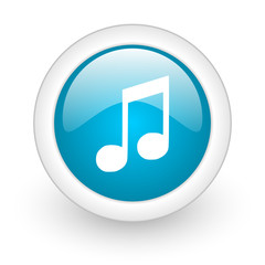 music blue circle glossy web icon on white background