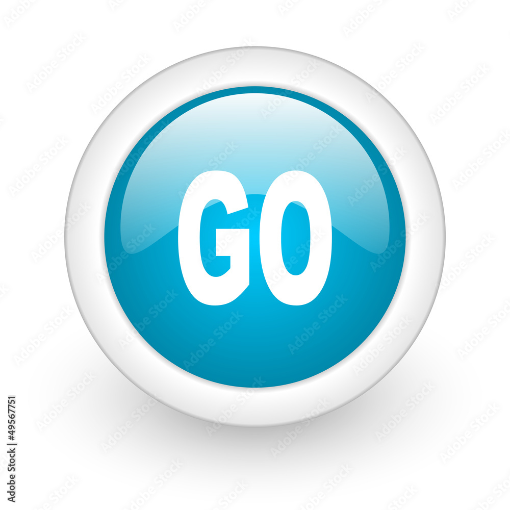 Poster go blue circle glossy web icon on white background