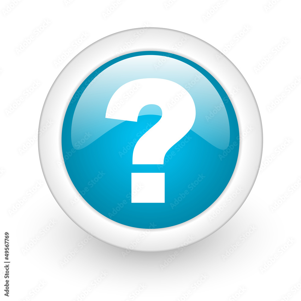 Poster question mark blue circle glossy web icon on white background