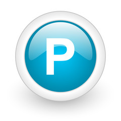 park blue circle glossy web icon on white background