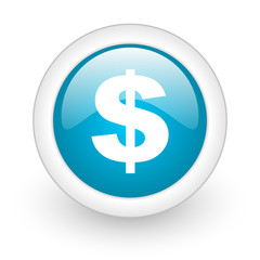 us dollar blue circle glossy web icon on white background