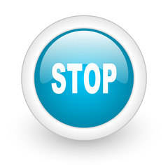 stop blue circle glossy web icon on white background