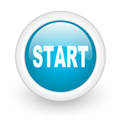 start blue circle glossy web icon on white background