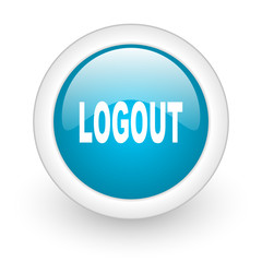 logout blue circle glossy web icon on white background
