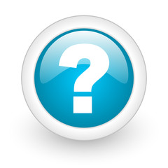 question mark blue circle glossy web icon on white background