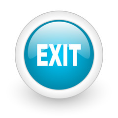exit blue circle glossy web icon on white background