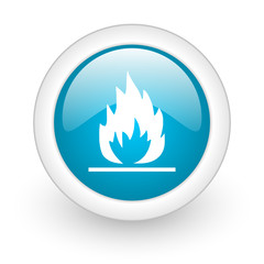 flames blue circle glossy web icon on white background
