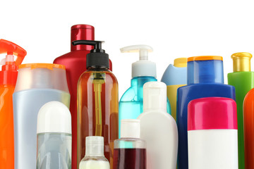A lot of different cosmetic products for personal care isolated