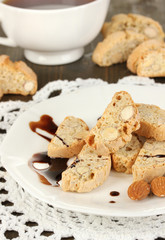 Aromatic cookies cantuccini and cup of coffee