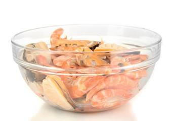 Seafood salad in bowl isolated on white