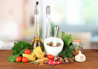 Composition of mortar, pasta and green herbals,