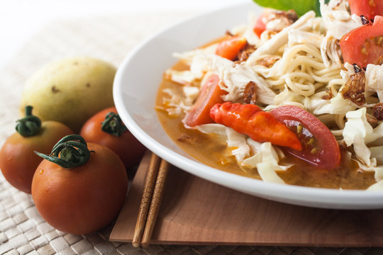 chicken noodle spicy soup indonesia cuisine